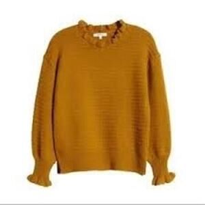 MADEWELL  Ruffle Merino Wool Blend Sweater Gold Size XS